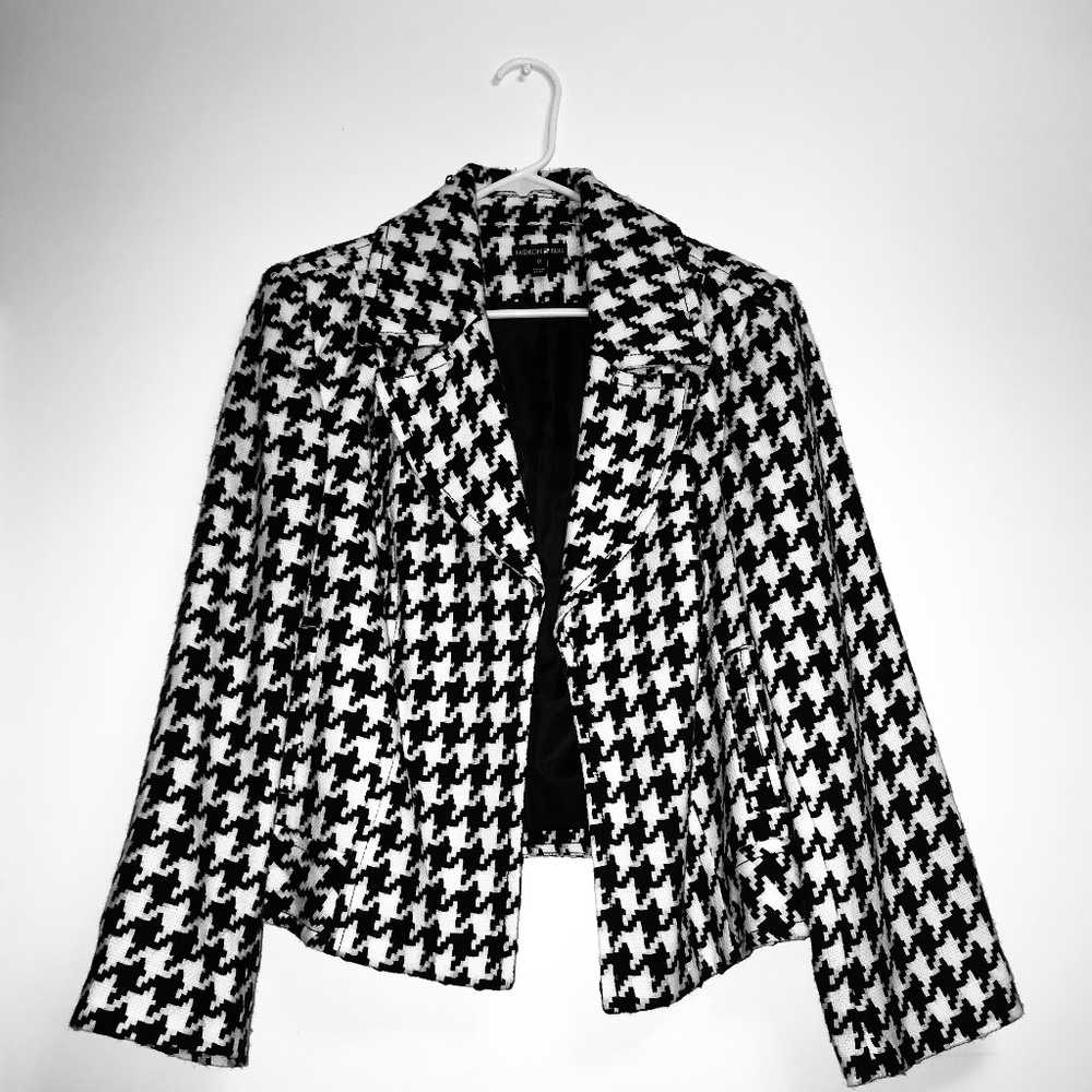 Vintage Fashion Bug Houndstooth Blazer Black White 1X Retro Academia 90s Y2K